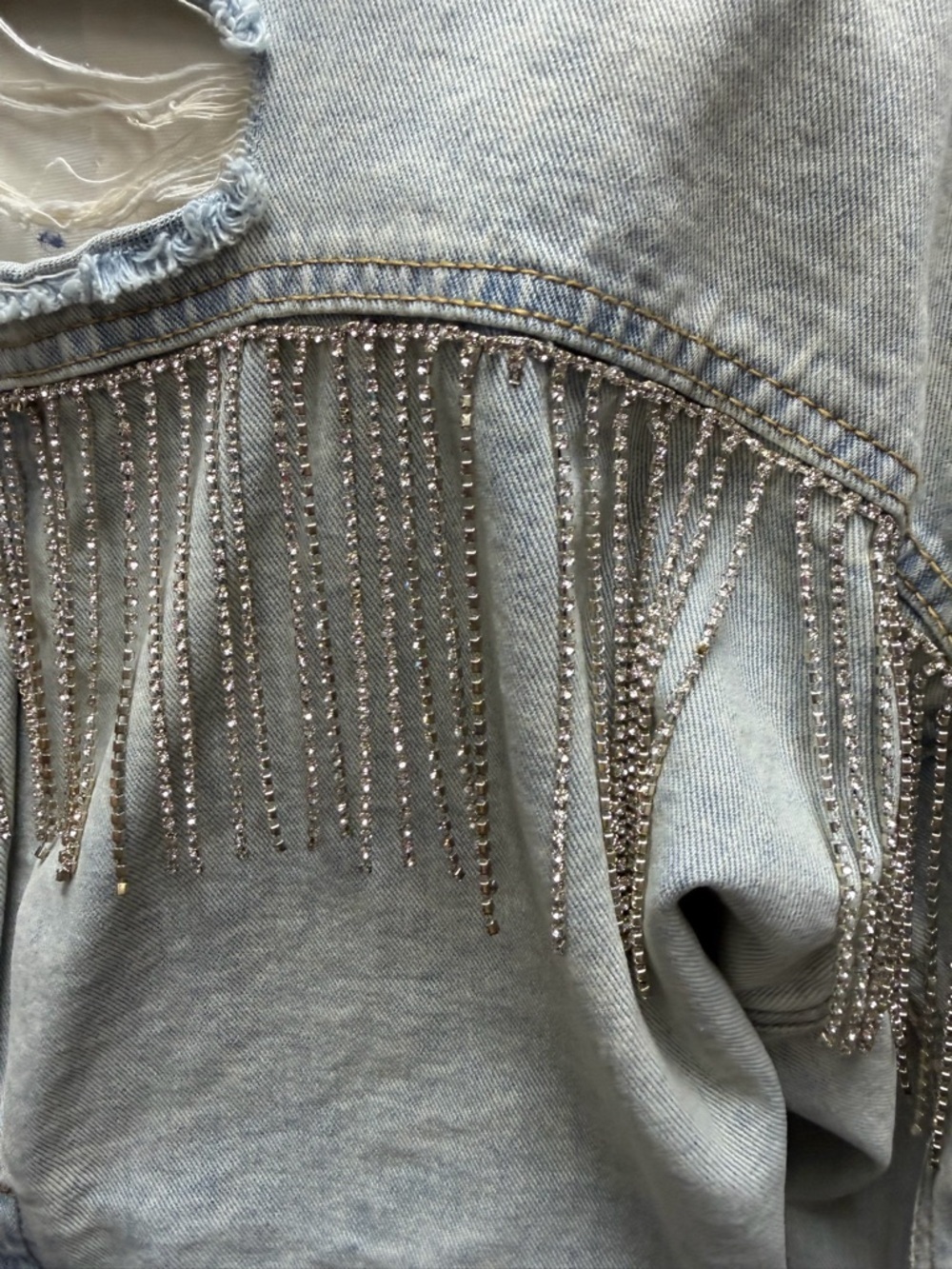 Blue B Rhinestone Fringe Denim Jacket - Picture 6 of 13